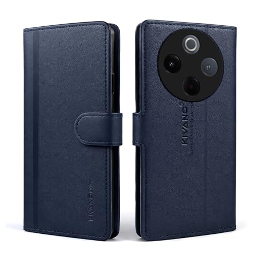 Image of KIVANO LUXE Compatible for Vivo T4 5G / iQOO Z10 5G Luxury Handmade Leather Magnetic Flip Folio Case | Card Holder & Kickstand | Slim Protective Cover | Unisex - Blue