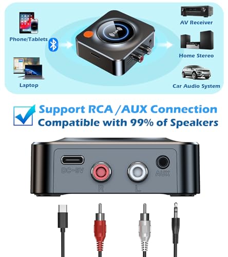 Bluetooth Receiver for Home Stereo, AUX RCA to Bluetooth Adapter for Old Speakers, NFC Wireless Audio Receiver for Music Streaming Sound System, KAIY Convert Wired Speakers to Wireless - Image 4