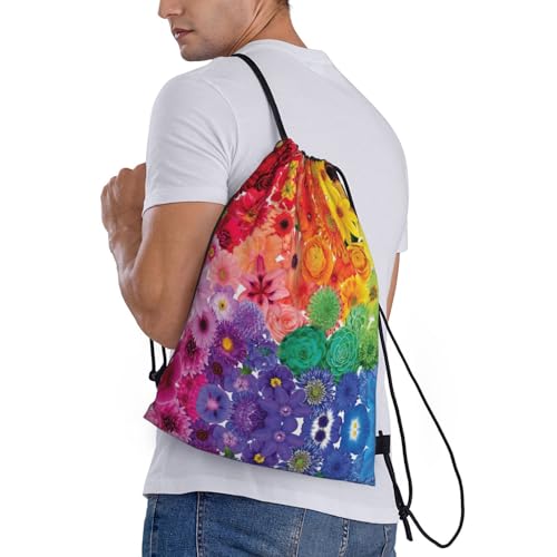 Rainbow Flowers Print Drawstring Bags, Backpack Bag For Shopping, Sport, Yoga, Travel,Gym, Swimming, Beach3
