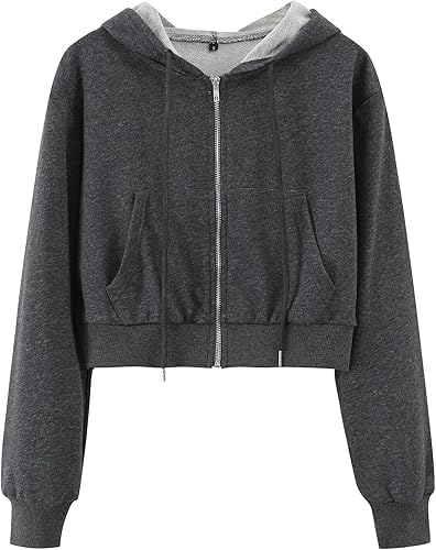 Image of Casual Wear Solid Crop Zipper Jacket Hooded Neck Full Sleeves with Kangaroo Pocket Hoodie for Women