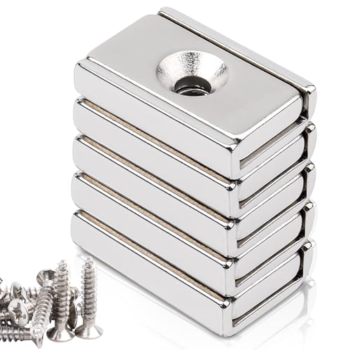 Magneti rettangolari al neodimio 20x13,5x5 mm, con foro, 5 pezzi, magneti extra forti per avvitare, magnete porta cucina bagno ufficio