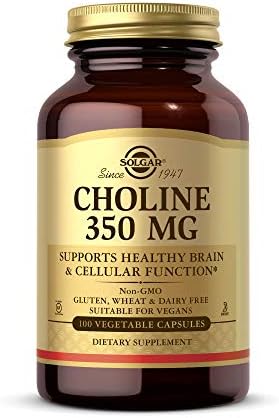 Solgar Choline 350 mg, 100 Vegetable Capsules - Supports Healthy Brain & Cellular Function - Vegan, Gluten and Dairy Free, Kosher - 100 Servings