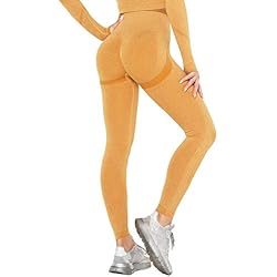 DUROFIT Mallas Push Up Mujer Leggings Deportivas Pantalones Deportivos Fitness Leggins Polainas de Yoga Training Fitness Cintura Alta Estiramiento Elásticos Amarillo S