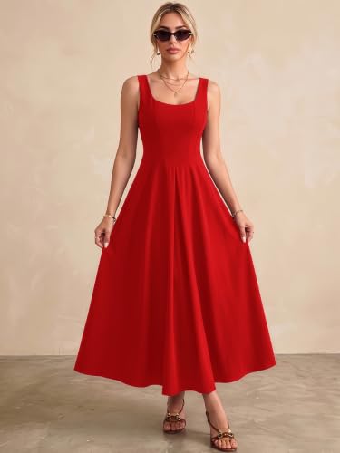 Image of Solid Fit and Flared Round Neck Midi Dress for Women's & Girl's