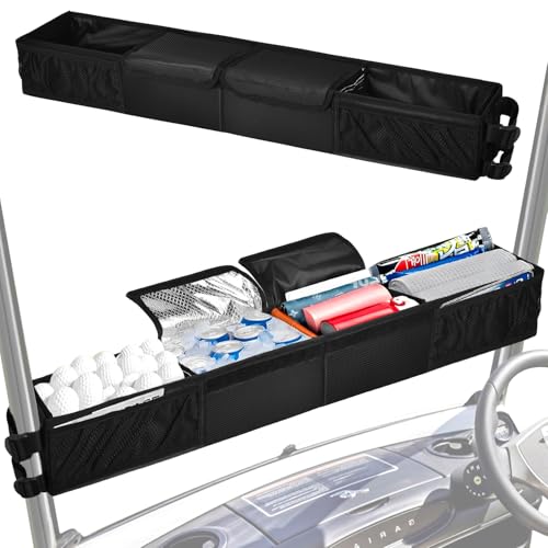 Grekos Golf Cart Inner Storage Tray, Upgraded 1680D Golf Cart Front Storage Basket with Insulated Cup Holders, Tray Compatible with EZGO,Club Car,Drive,ICON (Black)