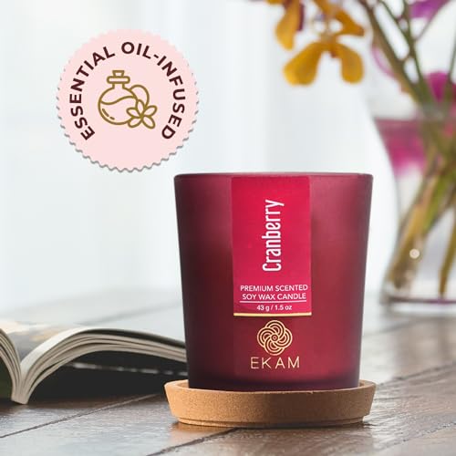 Image of EKAM Cranberry Votive Soy Wax Scented Candle, 40 Grams, 10 Hours Burn Time| Long Lasting Premium Candles | Ideal for Home Decor | Gifting & Aromatherapy