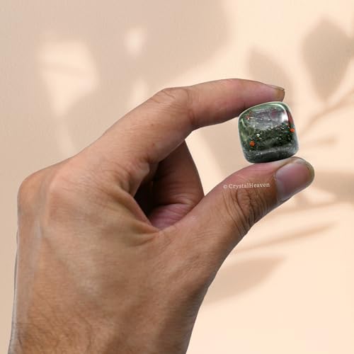 Image of Certified African Bloodstone Crystal Healing Tumbled Stone, Natural Polished Crystals for DIY Crafts, Manifestation, Meditation, Pooja Feng Shui and Reiki Healing (30 Grams)