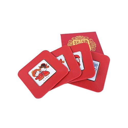 lachineuse - 4 Dessous de Verre Enfants du Bonheur - sous Verres Chinois Traditionnels - en Résine - Style Asiatique - Rouge - pour Vin, Cocktails, Café, Thé - Protège Table - Idée Cadeau Asie Chine