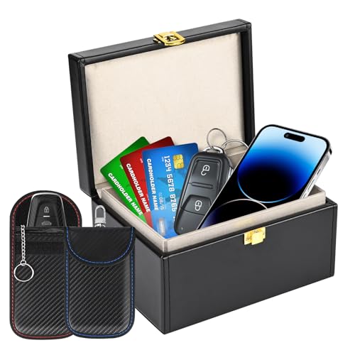 Boîte Anti RFID & Lot de 2 Signal Blocage Faraday Pochette Sac,Boîte à clés de Voiture, Keyless Go Boîte Protection,Etui Anti RFID,pour Antivol Anti Piratage et RFID Cage de Faraday(170 x 133 x 93mm)