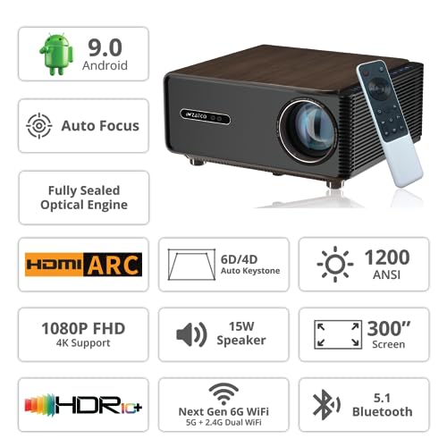 Image of WZATCO Alpha A1 Brightest Native 1080P Projector for Home 1200 ANSI lumens Auto Focus & Keystone | Fully Sealed Engine | Android 9.0 | 4K HDR | HDMI ARC | Full HD Cinema for Theater, Classroom