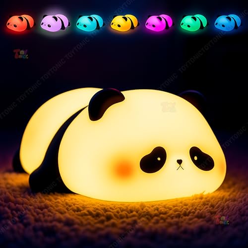Image of TOYTONIC Cute Panda Silicone Night Light for Kids - Rechargeable Lamp with Tap Control Modes, 1200mAh Power Module, BPA-Free, Soft Silicone, Ideal for Bedroom, Nursery, Gift for Girls & Boys