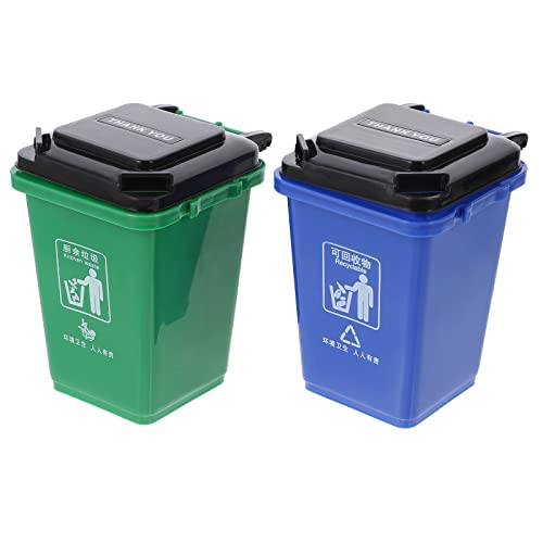 2PCS Mini Curbside Trash and Recycle Can Set/Pencil Cup,Creative Dust Bin Supplies Holder(Blue + Green)