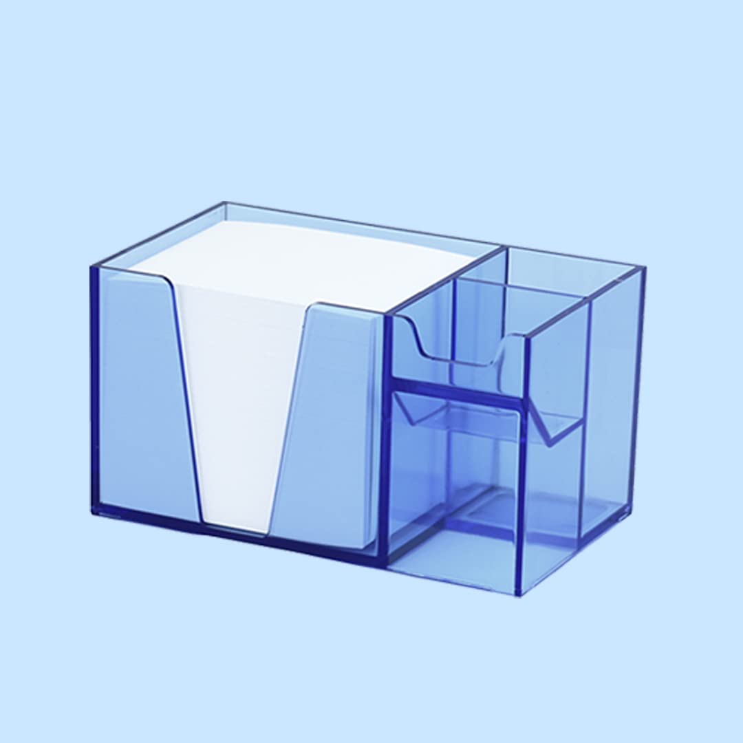 Acrimet Schreibtisch-Organizer für Stifte, Büroklammern, Kunststoff, mit Papier) (durchsichtiges blau)