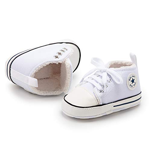 Image of KIDSUN Unisex Baby Boys Girls High Top Sneaker Soft Anti-Slip Sole Newborn Infant First Walkers Canvas Denim Shoes