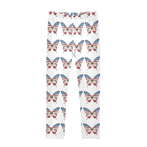Butterfly 4th of July USA Flag Stars Girls Casual Leggings for Kids Printed Long Pant Bottoms Stretch and Soft