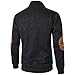 Mens Quarter Button Neck Tops Elbow Patches Long Sleeve Stand Collar 1/4 Button Up Pullover Color Block Tops A-Black