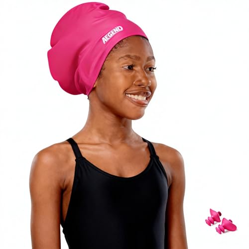 Kids Extra Large Swim Cap for Long Hair Swimming Caps for Boys Girls Youth Big Swim Hat for Long Thick Curly Hair & Dreadlocks Braids Weaves Afro Hairstyle (Rose Extra Large)