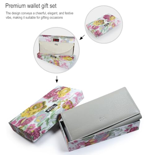 Image of Women's Top Grain Leather Wallet, RFID Blocking Bifold clutch, 17 Card Slots, Zip Pocket Organizer, Elegant Gift for Women - Birthday, Valentine, Anniversary - ICE GREY