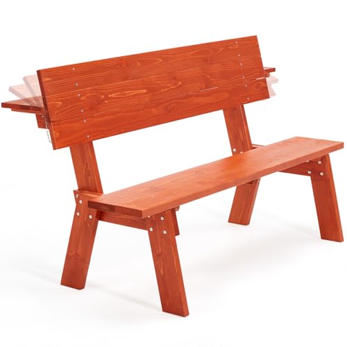 AVAWING Outdoor Convertible Bench 2-in-1 Transforming Picnic Table Bench Wooden Garden Bench for Backyard Porch Patio Tangerine