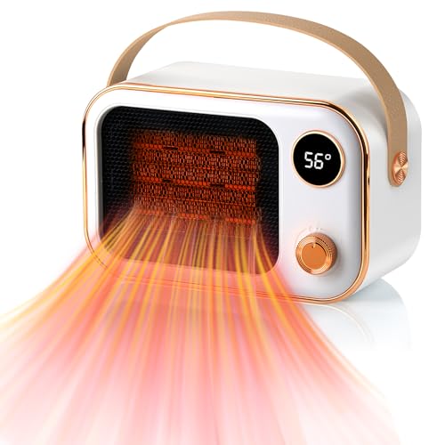 FainFun Mini Calentador de Ventilador, 1200W Mini Calefactor Cerámico, Diseño antivuelco, Calefactor Eléctrico para Habitación para Sala de Estar, Dormitorio, Escritorio(Blanco)