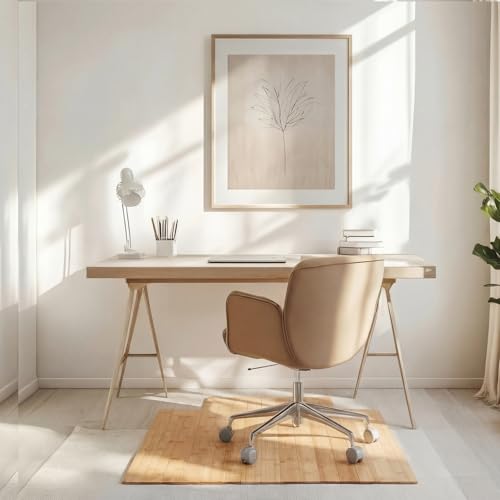 Image of Leinuosen 36 inch x 48 inch Office Bamboo Chairmat for Carpet Floor Mat Highly Premium Quality Anti-Slip Office & Home Floor Protector Low Pile Carpet Chair Mat, 5mm Thick(with Lip, Wood)