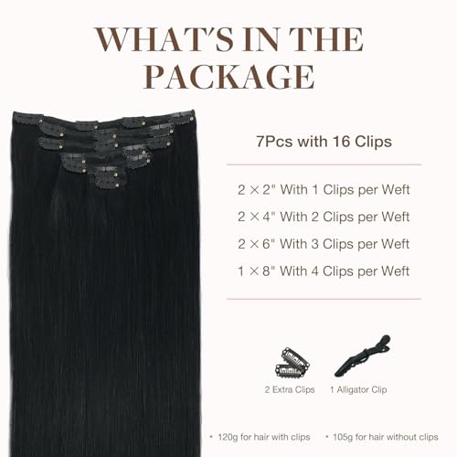 Image of GOO GOO Clip in Hair Extensions Real Human Hair Black Remy Extensions