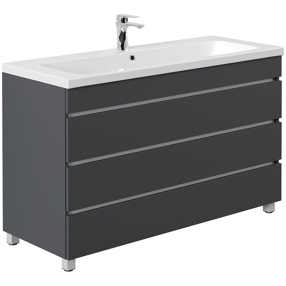 Lomadox Waschtisch 120 cm grau stehend mit 3 Schubladen