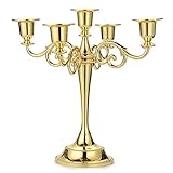 OwnMy 5 Arms Metal Candelabra Candlestick Silver European Elegant Candle Holder Candle Stand for Wedding Dining Table Christmas Party Home Decoration (Golden Tone)