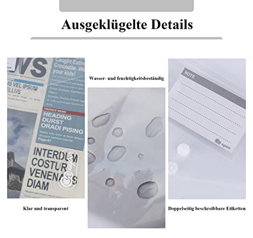 Agoer Pacote com 20 envelopes de plástico com 2 botões de pressão, pastas de plástico transparente A