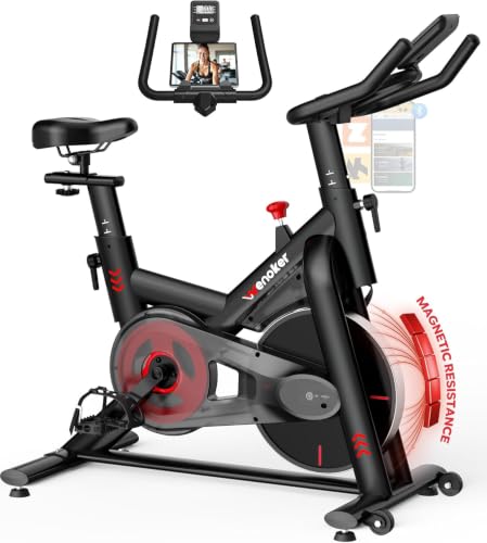 Image of Wenoker Magnetic Exercise Bike for Home - Adjustable Silent Spin Bike with 350lb Capacity, APP Connectivity, LCD Monitor & Device Holder - Indoor Cycling Bike for Cardio & Weight Loss