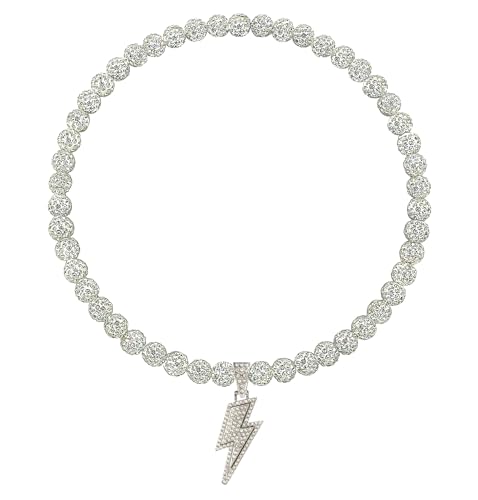 NUSTTAL Baseball Necklace 18 Inch Lightning Bolt Pendant for Men Women Bling Ice Collection | Rhinestone Clay Beaded Discoball Design | Gifts for Baseball Team Players Lovers | White
