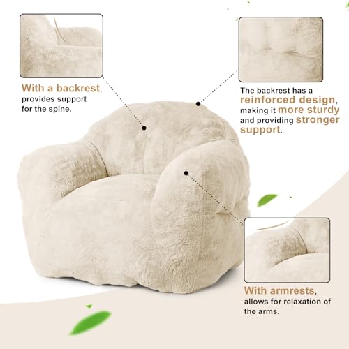 Image of GarveeHome Bean Bag Chair, 39 inch Bean Bag Chairs for Adults Kids, Soft Beanbag Chair with Filler Included, High-Density Foam Bean Bag Sofa Chair with Armrests for Reading, Beige