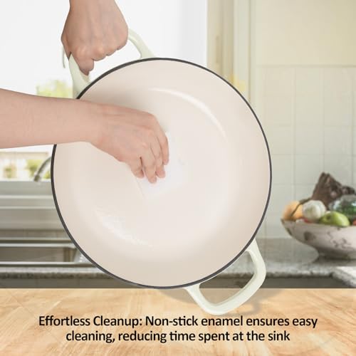 UFEH Enameled Cast Iron Dutch Oven, 3.8 Quart Pot With Lid, Non-Stick, Round, Oven Safe up to 500F for Marinate, Cook, Bake, Refrigerate and Serve - Cream White by UFEH - Image 7
