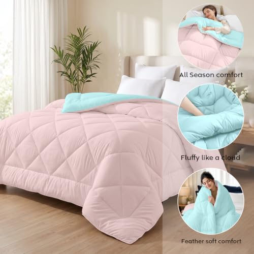 Image of AYKA Reversible Comforter 220 GSM Microfiber Reversible AC Comforter /Blanket for Winter /Quilt /Duvets for Queen Size Single Bed Comforter (60 * 90, Aqua & Peach)| TC - 220