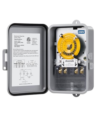 DEWENWILS 24-Hour Mechanical Timer Switch - 208-277VAC DPST, 5HP 40A, Metal Enclosure, Heavy Duty, Manual Override, Ideal for Pool Pump, Water Heater, Lights and Fans, Weatherproof, ETL Listed, Gray