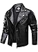 HOOD CREW Men’s Faux Leather Jacket Cool Motorcycle Lapel Biker Jackets Zip Up Riding Coat Black 3XL