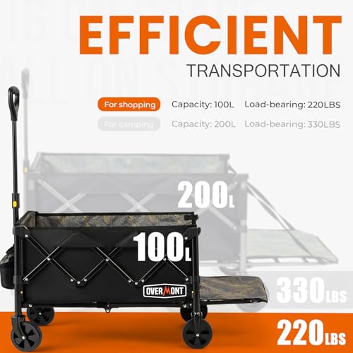 OVERMONT Collapsible Wagon Cart with Tailgate, 220 lb Lightweight Folding Utility Cart with Wheels, Compact Grocery Garden Sports Carrier for Shopping Camping Outdoor Use — view 3