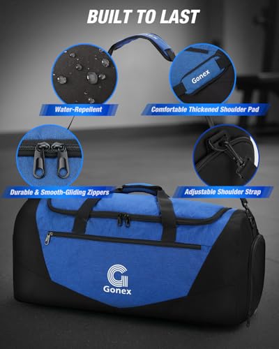 Image of Gonex Gym Duffel Bag 26 inch with Shoe Compartment Wet Pocket, Large Capacity Sports Duffle Bag for Men Women, Workout & Travel Bag with Multiple Pockets, Black /Blue, Medium (60L)