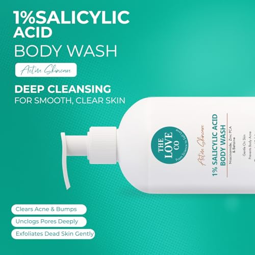 Image of The Love Co 1% Salicylic Acid Body Wash 236ml | Body Acne & Back Acne Body Wash for Bacne, Breakouts & Clogged Pores | With Niacinamide & Zinc | pH Balanced, Non-Drying, Fragrance Free