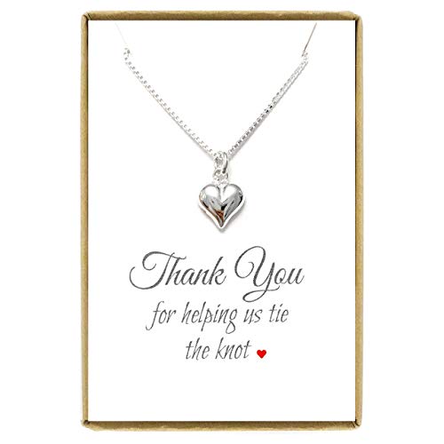 Bridesmaid Necklace, Sterling Silver Tiny Heart Necklace, Thank You for Helping Us Tie the Knot, Bridesmaid Jewelry, 18 inches