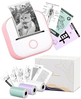 Memoking Mini Portable Printer - T02 Small Photo Printer for Phone, Thermal Wireless Note Printer for Childrens Day Birthday, Compatible with iOS & Android, Pink