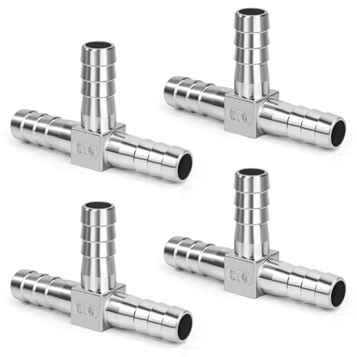 Conector de Manguera en Forma de T 3 Vías, 13mm Pieza en T Conectores de Púas de Acero Inoxidable 304 Boquilla Accesorios para Aire, Gas, Agua (4 Pieza)