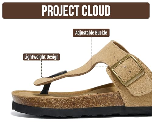 Image of Project Cloud Womens Sandals 100% Genuine Leather Thong Sandals for Women - Memory Foam Insole Women Sandals - Non-Slip Flip Flops for Women - Lightweight Sandals Women Footwear 2026