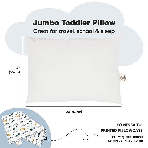 Image of KeaBabies Organic Toddler Pillow with Pillowcase, Jumbo 14X20 (Racecars) | Soft Cotton Toddler Pillows for Sleeping, Machine Washable, Perfect for Travel, School, Daycare, Nap, Kids Toddler Bed Set