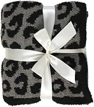 Leopard Knitted Throw Blanket Super Soft Cozy Warm Microfiber Leopard Print Blanket 50"x60"Lightweight Fluffy Reversible Black Grey Cheetah Print Blanket for Couch Sofa Bed Travel