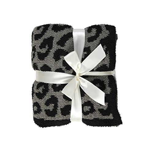Leopard Knitted Throw Blanket Super Soft Cozy Warm Microfiber Leopard Print Blanket 50"X60"Lightweight Fluffy Reversible Black Grey Cheetah Print Blanket For Couch Sofa Bed Travel #TOP3