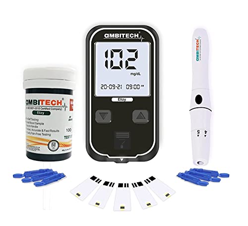 Image of AMBITECH-CONTOUR AmbiTech Elizy blood glucometer and 25 strips with 25 lancets (Made in India) (Life time warranty)