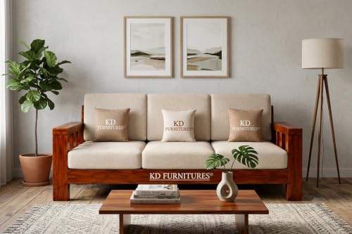 Image of GOLDEN TOUCH Sheesham Wood Sofa Set for Living Room || Sofa Sets 5 Seater || Wooden Sofa Sets Furniture || Without Pillow || Sofa 3+1+1 || Home Furniture Sofa Sets || Honey Finish