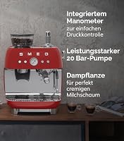 Smeg, EGF03CREU, manuelle Espressomaschine, mit integrierter Kaffeemühle, Thermoblock, 4 Temperaturstufen, Dampfdüse und Druckmesser, 1-l-Tank, kompakte Größe, 1350 W, Creme – Ansicht 3