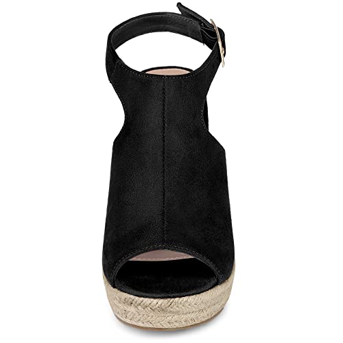 Allegra K Allegra K Women's Peep Toe Slingback Platform Black Espadrilles Wedge Heels Sandals 7 M US